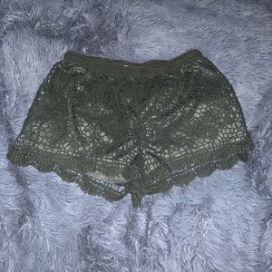 green lace shorts